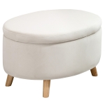 HOMCOM Opbergbank met fluweeloptiek, Ovale Vorm, Hocker, tot 80 kg, 71 x 51,5 x 42 cm, Beige