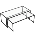 HOMCOM 2-delige set salontafels, glazen tafels, met poedergecoat staal, zwart + transparant