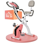 HOMCOM Cyclette Pieghevole 2 in 1, Resistenza Magnetica Regolabile 8 Livelli, Cyclette da Casa Silenziosa con Sensore Cardiaco, Sedile Regolabile, Bande Elastici, Schermo LCD, Ruote, Rosa