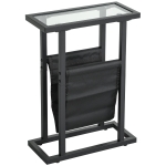 HOMCOM Bijzettafel in Metaal met Stoffen Tas en Glazen Blad, Smalle Tafel voor Woonkamer, Slaapkamer, Zwart