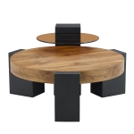 Table basse ronde moderne à 2 niveaux, design démontable et modulable, bords arrondis, 61x61x30 cm, Couleur naturelle