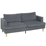 HOMCOM Sofá de 3 Lugares Revestido em Veludo Almofadas Espessas com Molas Assento Largo 2 Almofadas 188x80x86 cm Cinzento Escuro