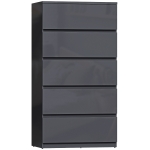 HOMCOM Commode 5 tiroirs, meuble de rangement à haute brillance, fermeture douce et silencieuse, 53 x 34 x 100 cm, gris