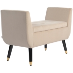 HOMCOM Opslagbank met Armleuningen, Fluweelachtig Polyester, Rubberhout, 107 x 42 x 65 cm, Beige