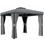 Outsunny Gazebo ca. 3x3m Waterafstotend Stabiel Winterbestendig Tuinpaviljoen met Dubbel Dak Rits-Muggennetten