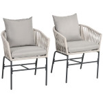 Outsunny Set 2 Sedie da Giardino in Stile Boho con Rivestimento in Corda e Cuscini Imbottiti, Grigio