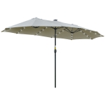 Outsunny Ombrellone da Giardino Doppio 4.5m con 48 Luci LED e Manovella, Grigio Chiaro