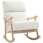 HOMCOM Schommelstoel met rugleuning, houten poten, relaxstoel met teddystof, comfortabele stoel voor woonkamer, slaapkamer of balkon, crème wit
