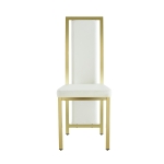 Chaise de salle à manger minimaliste européenne, bordure dorée 3D et dossier haut ergonomique, 44x42.7x109 cm, Blanc+Doré
