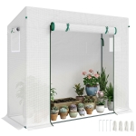 Outsunny Small Walk-in Garden Greenhouse with Steel Frame, Large Roll-up Door and Windows, 200Lx76Wx168Hcm, White