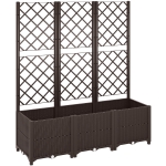 Outsunny Raised Garden Bed with Trellis, Plastic Planter Box with Drainage Holes, Drain Plugs and Water Reservoirs for Climbing Plants, Vegetables, Flowers, Brown