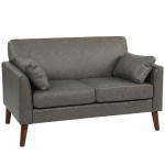 HOMCOM 2 Seater Sofa, 132 cm Modern Small Sofa with Solid Wood Legs and 2 Pillows for Small Space, Grey