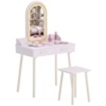 AIYAPLAY make-uppset voor meisjes met kruk, acrylspiegel, 3-kleurige LED, 2 lades, 3-8 jaar, Roze