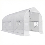 Outsunny Serra a Tunnel Anti-UV con 6 Finestre a Rete e Ingresso Arrotolabile, in Metallo e PE, 4x2x2 m, Bianco