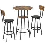 HOMCOM Industrieel Bartafelset met 2 Gevoerde Krukken, Voetsteunen, Metalen Frame, Keukentafel met Opbergruimte, Rustiek Bruin