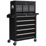 HOMCOM 14 Drawer, Two-Part Tool Storage Chest on Wheels - Black