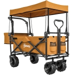 Outsunny 180L Festival Trolley on Wheels, Push & Pull Beach Cart with Removable Canopy, Wide All-Terrain Wheels, Folding Camping Trolley Cart, Adjustable Handle for Garden Fishing Shopping, Orange