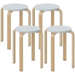 HOMCOM Set 4 Taburete Rotunde Stivuibile din Lemn Gri, Ø40x45 cm