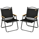 Outsunny Campingstoelen, 2 x Strandstoel, Opvouwbaar, Staal, Houtlook, Zwart