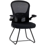 HOMCOM Reception Chair, Conference Meeting Office Chair with Flip-up Armrest, Mesh Backrest, Lumbar Support and Metal Base