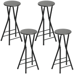 HOMCOM Set 4 Sgabelli Bar Pieghevoli con Doppio Poggiapiedi, in Legno e Acciaio, 34x30x70 cm, Nero