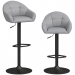 HOMCOM Bar Stools Adjustable Heights Breakfast Bar Stools Backrest Armrests Set of 2 with Rubber Ring Metal Base, Grey