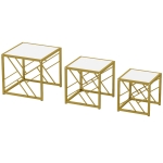 HOMCOM Nesting Coffee Tables, Set of 3 Square Side Tables with Gold Metal Frame, for Living Room, Bedroom and Office, White