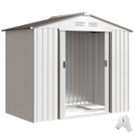 Outsunny Casetta Porta Utensili in Acciaio, Capanno da Giardino con Porte Scorrevoli, 213x130x185 cm, Bianco