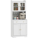 HOMCOM Keukenkast met werkblad, wijnglashouder, voorraadkast voor keuken, eetkamer, 170 cm, MDF, glas, wit