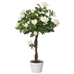 Outsunny Artificial Plants White Rose Floral in Pot, Fake Plants for Home Indoor Decor, 90cm