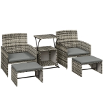 Outsunny 6 Piece Rattan Garden Furniture, Space-Saving Patio Furniture Set with Nesting Tables, Chairs, Stools, Cushions, Grey