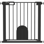 PawHut Barrière de sécurité animaux avec porte fermeture automatique système de double verrouillage, acier noir