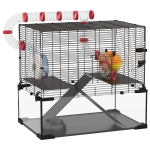 PawHut Gerbil Cage Dwarf Hamster Cage, with Deep Glass Bottom, Tunnels, Hut, Exercise Wheel, 60 x 40 x 57cm