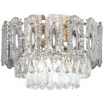 HOMCOM Chandelier Ceiling Light, 3-Light Flush Mount Fixture with Dual Crystal and Smoke Glass Shade, 40 cm LED Ceiling Light for Living Room Bedroom, 3 E14 Sockets, Bulbs Not Included, Gold Tone