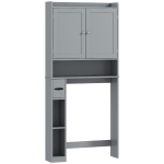 HOMCOM Meuble WC dessus de toilette ou machine à laver, 2 portes, 3 compartiments, porte-papier toilette, 80x19,5x170cm, gris