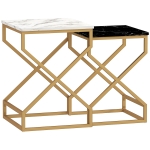 HOMCOM Set of Two Marble-Effect Nesting Tables