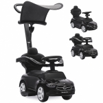 AIYAPLAY 3 in 1 Licensed Benz Ride on Push Car with Handle, Canopy, Guardrails, Horn, Music, Storage for 12-36 Months, Black