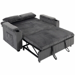 HOMCOM 2 Seater Sofa Bed, Pull Out Sleeper Sofa w/ Adjustable Backrest, Storage Armrests, Cup Holders, Side Pockets, Dark Grey