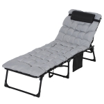 Outsunny Lettino Prendisole Pieghevole con Cuscino, Poggiatesta e Tasca Laterale, 58x189x32.5 cm, Grigio Chiaro