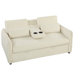 HOMCOM 3 in 1 Divano Letto 2 Posti con Schienale Regolabile in 3 Posizioni con 2 Cuscini, in Ciniglia, Beige