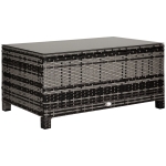 Outsunny Mesa Exterior Terraza de Ratán Sintético Mesa Auxiliar con Vidrio Templado para Terraza Patio Balcón 85x50x39 cm Gris
