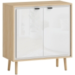 HOMCOM Buffet à haute brillance, meuble de rangement avec double porte, étagère réglable, 72 x 35 x 77 cm, blanc et chêne