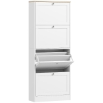 HOMCOM Meuble à chaussures 24 paires, armoire à chaussures avec 4 tiroirs rabattables, étagères réglables, 60x23,5x153cm, blanc