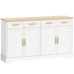HOMCOM Sideboard Buffet Cabinet, 140 cm Kitchen Storage Cabinet with 4 Drawers, 4 Doors and 2 Adjustable Shelves, White