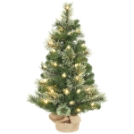 HOMCOM Brad de Crăciun Mic, Înălțime 60 cm cu 35 Luminite LED Albe, 68 Crengi Dese și Ignifuge, Verde