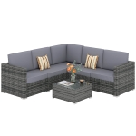 Outsunny Luxury 5 Seater Rattan Garden Furniture Set, 4 Pieces Outdoor Patio Conversation Set with Wide Seats, 220gsm Polyester Cushions, Tempered Glass Table, Corner Sofa, Loveseat, Grey