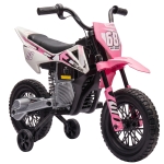 AIYAPLAY Kids Electric Motorcycle, 12V Ride On Motorbike with Training Wheels, Soft Start, Suspension, Music for 3–6 Years, Pink