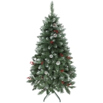 HOMCOM Brad de Crăciun de 150 cm Înălțime pentru Interior cu 398 de Crengi, Conuri și Fructe Roșii, Bază din Metal, Verde