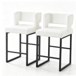 Lot de 2 tabourets de bar style nordique, structure métallique robuste avec pieds argentés, 48x53.3x91.4 cm, Blanc+Noir