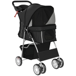 PawHut Passeggino per Cani Pieghevole con Cestino e Portabicchiere, Peso Max. 10 kg, 77x44x102 cm, Nero